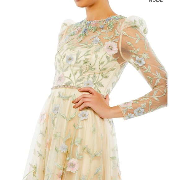 Mac Duggal Floral Embroidered Cream Dress - Picture 3 of 7
